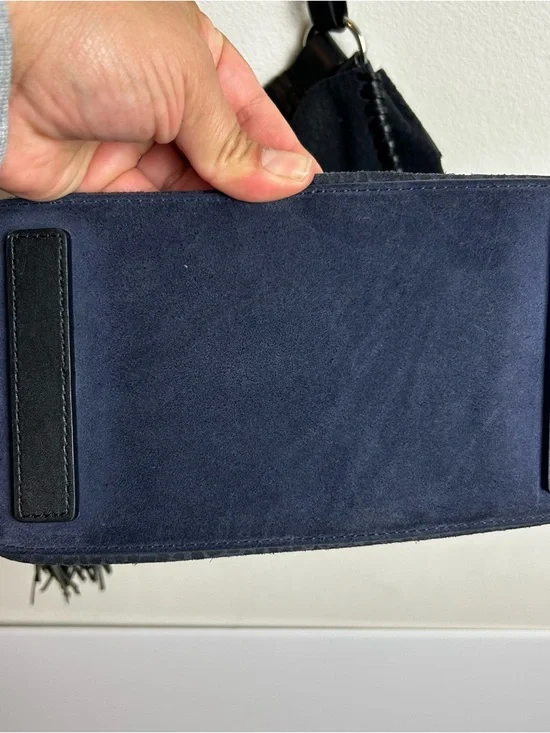 ALL SAINTS Leather suede purse pearl mini hobo bag dark blue - Picture 9 of 16